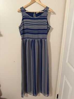 Anthropologie Olive & Oak Striped Blue and White Sleeveless Maxi Dress